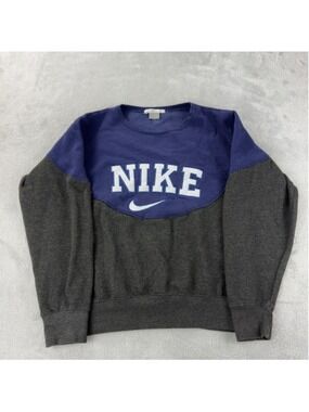 Nike Men's Large Blue Grey Fleece Lined Long Sleeve Sweater